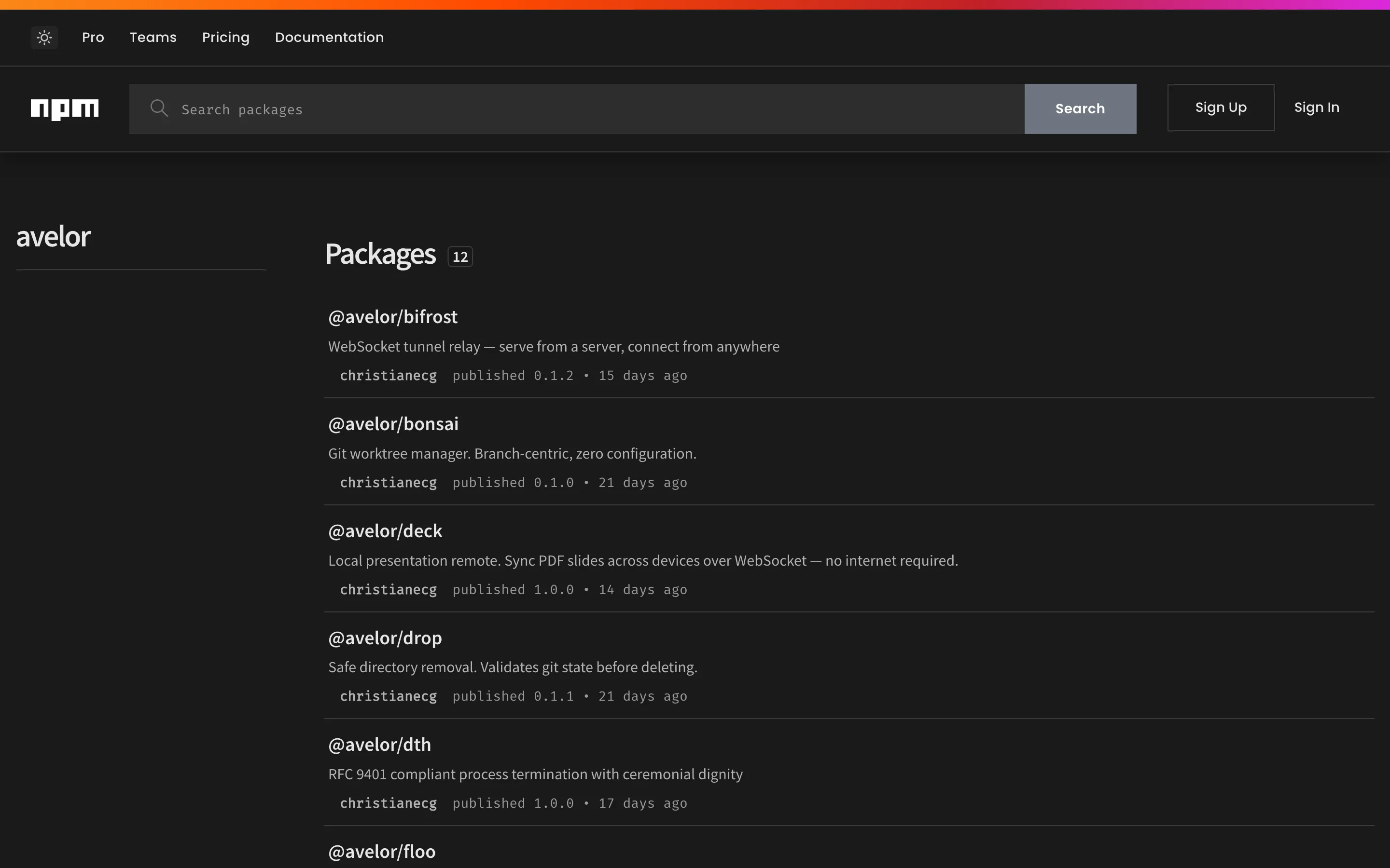 Avelor interface screenshot